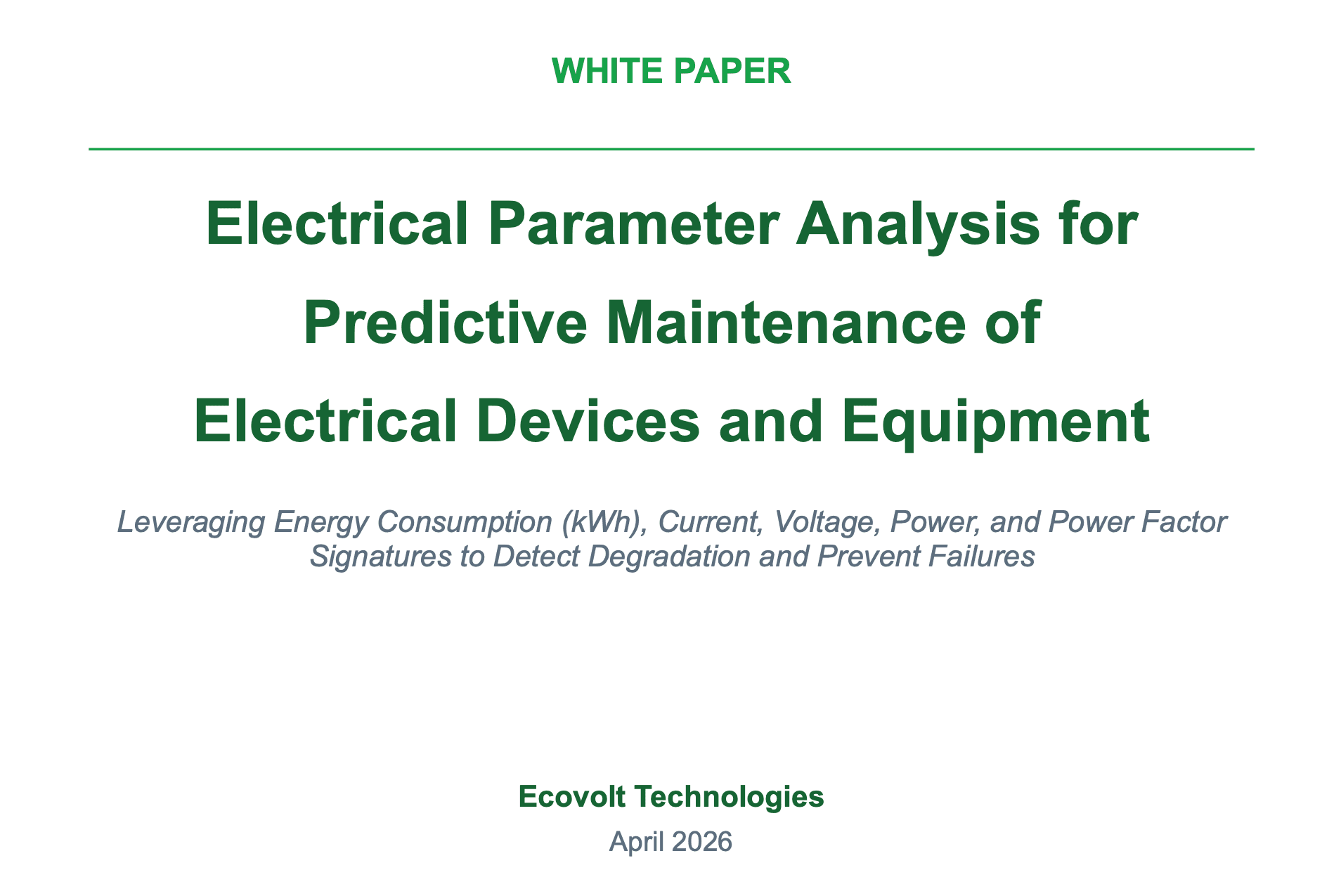 Electrical Parameter Analysis for Predictive Maintenance